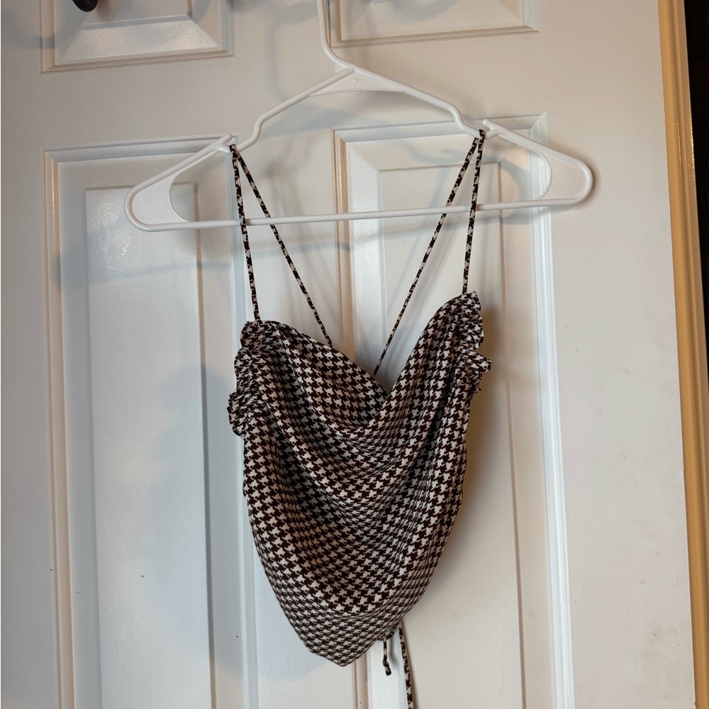 Cotton Candy Houndstooth Cowl Neck Top - Black and White